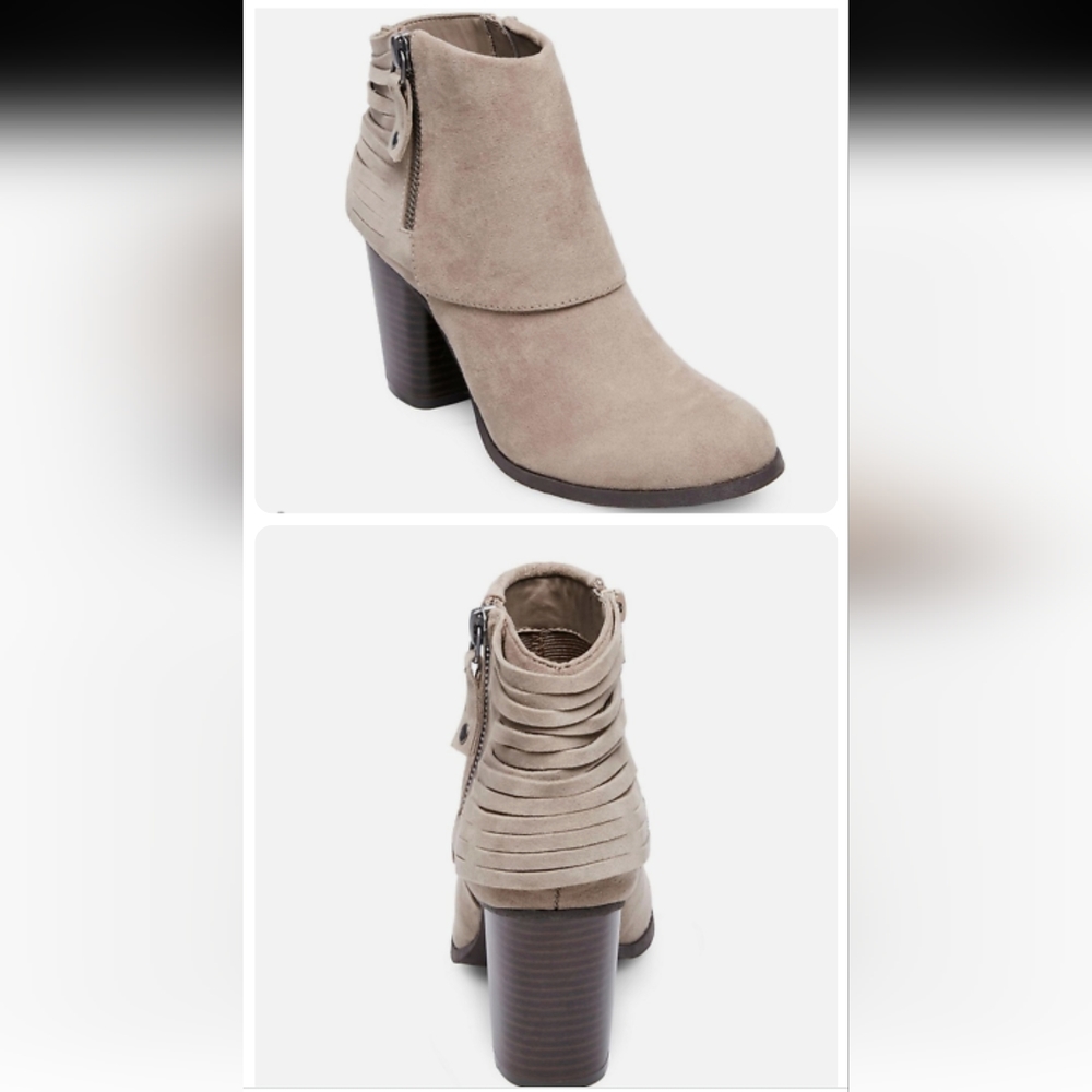 Like New MADDEN GIRL DESTROY TAUPE ANKLE BOOTIES ANKLE BOOTS WOMENS 6 ZIP SIDE